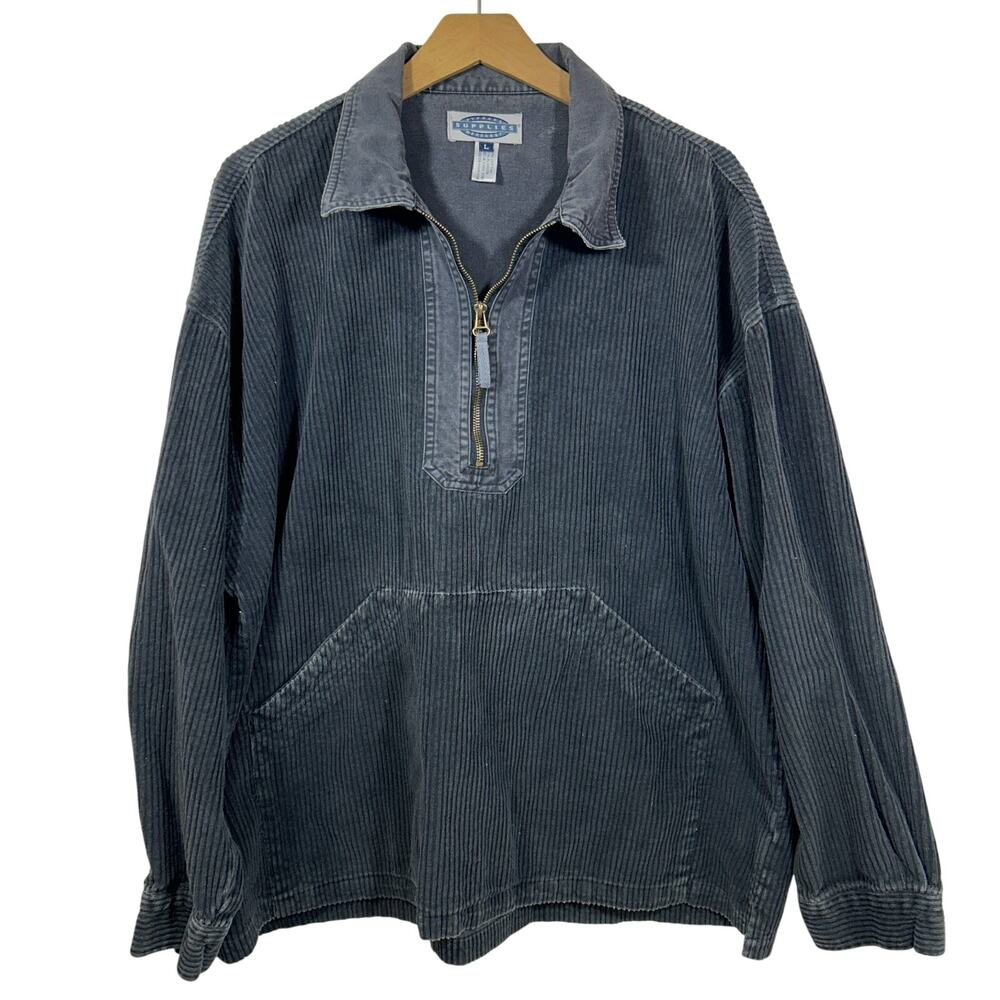 Vintage Supplies Menswear Wide Corduroy 1/4 Zip Pullover Long Sleeve Shirt L